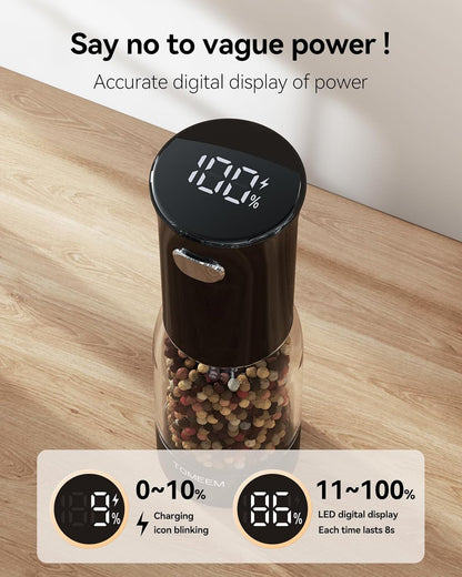 Electric Salt and Pepper Grinder Set – Rechargeable with LED Power Indicator, 5-Level Adjustable Grinding, LED Light, 4.5Oz Large Capacity Salt and Pepper Shakers with Storage Base2