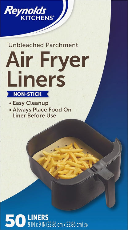 Kitchens Air Fryer Liners Disposable, Unbleached Parchment Paper Sheets, 50 Count | Pre-Cut Disposable Parchment Paper Sheets, Fits round and Square Air Fryers, Safe up to 400F, Perforated for Better Airflow1