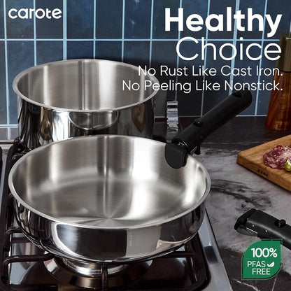 18Pcs Tri-Ply Stainless Steel Cookware Set with Detachable Handle | Pots and Pans Set, Even Heating, Non-Toxic, Induction Compatible, Dishwasher& Oven Safe, Space Saving, Camping Cooking, Black3