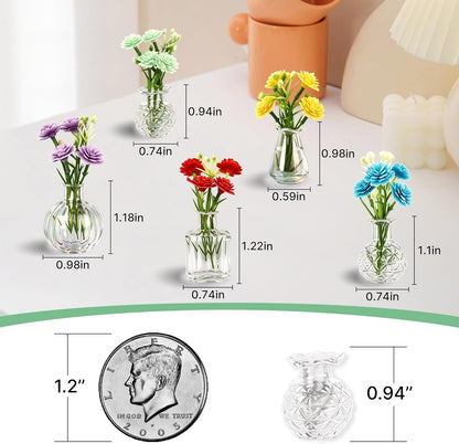 Cute Mini Vase Magnets for Fridge, Funny Decorative Magnets, 5 Pack | Tiny Plant Glass Vases with Faux Flowers, Whimsical Magnetic Refrigerator Decor, for Kitchen, Locker, Office, Gift4