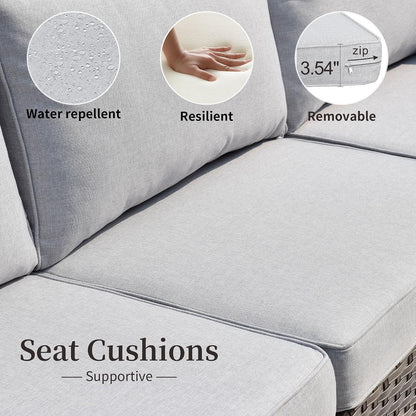 13 Piece Patio Sectional Furniture Set with Fire Pit Table,Modern Wicker Outdoor Conversation Sofa Sets,All Weather Modular L Shaped outside Couch Swivel Chair Set(Light Grey)6