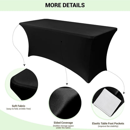 6 Pack Stretch Spandex Table Covers for 6 Foot Tables, Black3