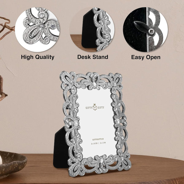 Vintage Silver Mini Frame Set/Set of 2 / 2X3 in | for Tabletop Display | Perfect for Home Decor, Xmas, Wedding, Graduation, or Milestone Photos W/Gift Box4