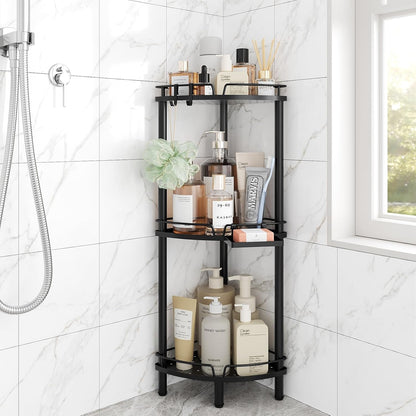 Corner Shower Caddy Standing, 3 Tier Metal Shower Organizer, Black1