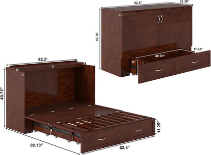 , Hamilton Queen Murphy Bed Chest with 6" Mattress & Drawer, Walnut3
