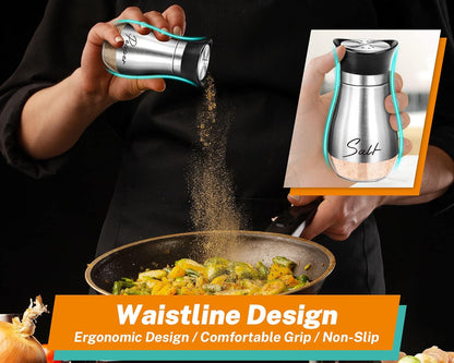 Salt and Pepper Shakers - 4 Oz Silver Glass Set with Stainless Steel Lids | Refillable Glass Shakers with Stainless Steel Lids for Cooking, Dining, RV Trips, Camping and Bbqs; 4 Oz Capacity Each.5