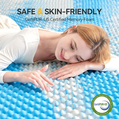 2 Inch Egg Crate Memory Foam Mattress Topper Twin Size, Soft Mattress Pad for Back Pain Relief, Bed Topper, Certipur-Us Certified, Blue4