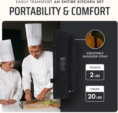 Waxed Canvas Chef Knife Roll Bag with 10 Slots and a Zipper Pocket - Professional Chef Knife Bag & Storage Case, with Shoulder Strap - Knives Not Included (Black)5