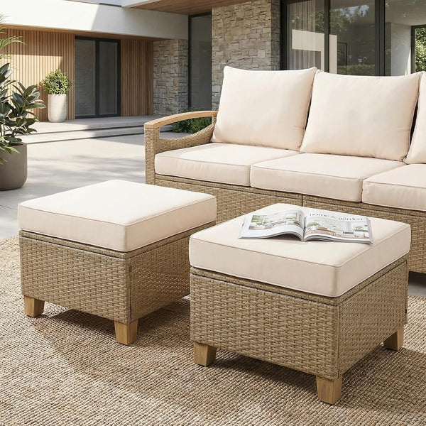 6-Piece Patio Wicker Conversation Set, Outdoor Sofa & Swivel Chairs7