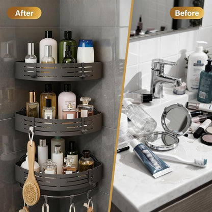 3-Tier No-Drill Storage Caddy with Hooks&Towel Bar,Organizing Solution for Bathroom,Shower&Kitchen,Holds Shampoos,Soaps,Sponges&Cleaners,Triangle5