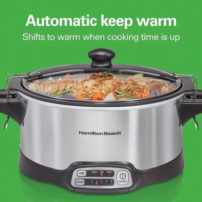 Programmable Slow Cooker with 6 Quart Stovetop-Safe Sear & Cook Crock & Travel Lid Lock for Portable Transport, Silver (33663)6