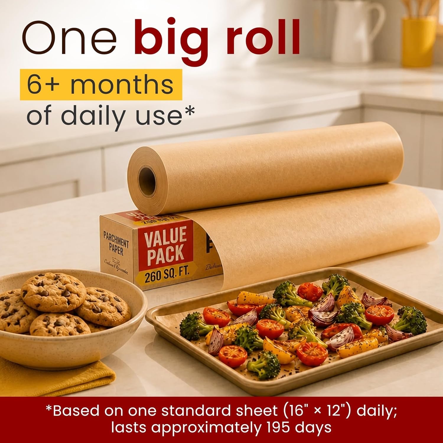 260-sq-ft-unbleached-parchment-paper-for-baking-roll-with-cutter-heavy-duty-non-stick-brown-for-cooking-grilling-steaming-and-air-fryer-15-x-210ft-by