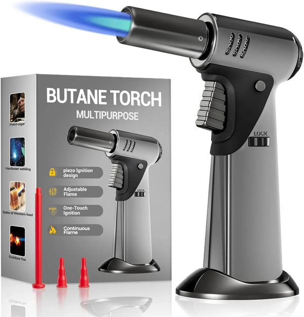Butane Torch, Refillable Kitchen Cooking Torch Lighter | Safety Lock, Adjustable Flame, for BBQ, Baking, Brulee Creme, for Crafts and Soldering, Butane Gas Not Included1