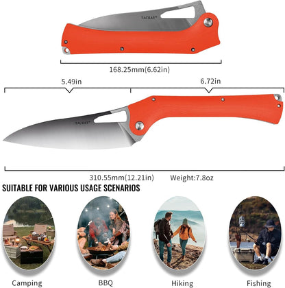 Folding Kitchen Chef Knife, 5.49" Foldable Camping Knife with 10Cr15Mov Stainless Steel Blade, Anti-Skidding and Ergonomic Designed G10 Handle for Both Indoor and Outdoor Cooking7