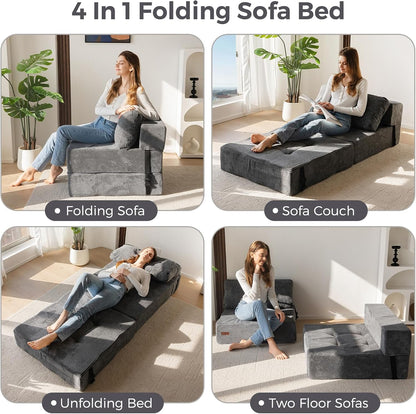 Folding Sofa Bed, Convertible Chair Bed with Pillow4