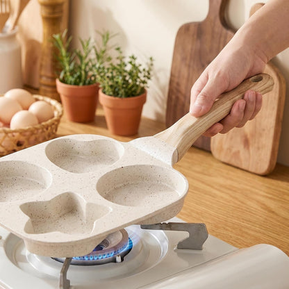 Non Stick 4-Cavity Egg Frying Pan with Heart & Star Shapes, 7.5 Inch Granite Breakfast Skillet, Quick Heating, Easy Clean, Ideal for Eggs & Pancakes5