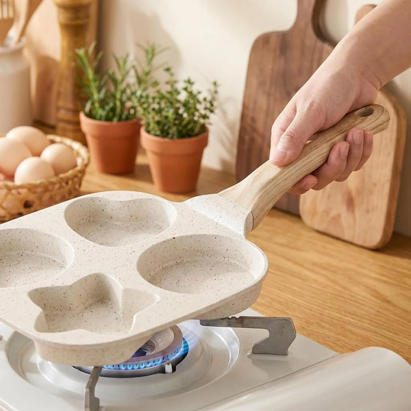 Non Stick 4-Cavity Egg Frying Pan with Heart & Star Shapes, 7.5 Inch Granite Breakfast Skillet, Quick Heating, Easy Clean, Ideal for Eggs & Pancakes5