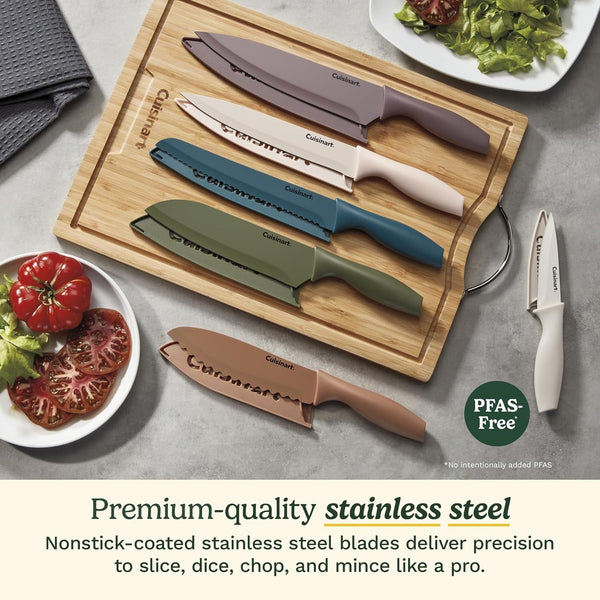 Advantage 12-Piece Kitchen Knife Set, Professional-Quality Nonstick Coated Stainless Steel Knives with Covers, Nonstick Color Coating for Easy Slicing, Ergonomic Handles, G1022-12M2