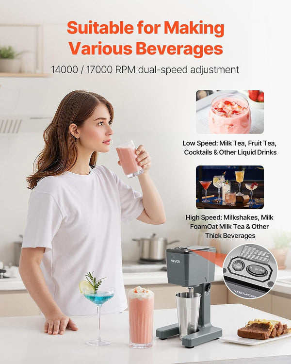 Milkshake Maker, 150W Single Head Milkshaking Machine, Height Ajustable, Dual-Speed Adjustment Drink Mixer Blender with 820Ml Stainless Steel Cup, for Home, Kitchen, Bar & Beverage Shop2