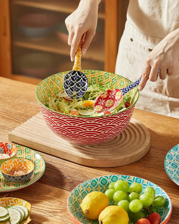 Ceramic Mixing Bowls Set of 3, Large Serving Bowls, Vibrant Colors3