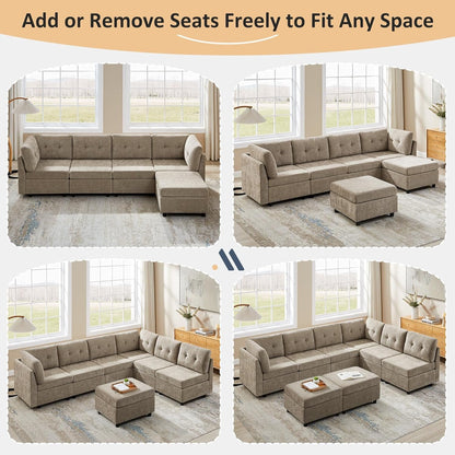 Sectional U-Shaped Sofa for Living Room, Modualr Sofa Couch, Camel | 91" W Modular Sectional Sofa, 3 Seater Couches with Ottoman, Chenille Sofa for Living Room, Apartment, Office7