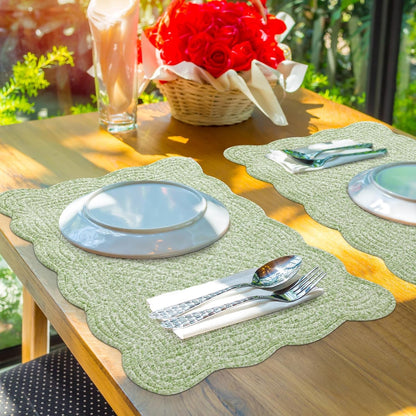 Quilted Placemats Set of 6 Washable-13X18 Inches Rectangular Placemats for Kitchen Table-100% Cotton Fabric Rectangular Table Mats, (White with Light Green)7