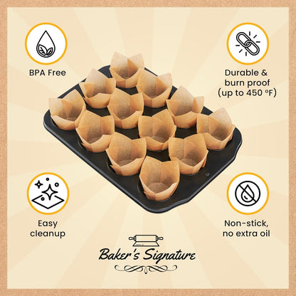 Tulip Cupcake Liners, Muffin Liners for Baking by  | 200Pcs of Parchment Paper Cups Wrappers – Perfect Size, Sturdy, Greaseproof & Easy to Use – Wedding Decor – Natural Brown4