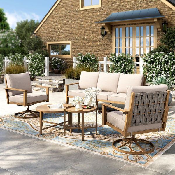 5-Piece Metal Patio Conversation Set, 2 Swivel Chairs9