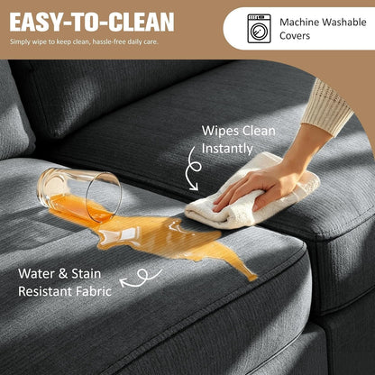 3-Seat Reversible Sectional Sofa with Ottoman, Small Couch, Grey6