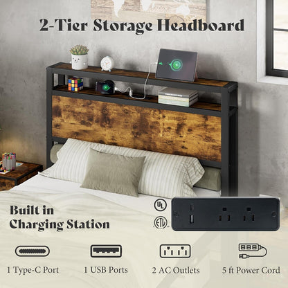 Twin Size Platform Bed Frame with Charging Station3