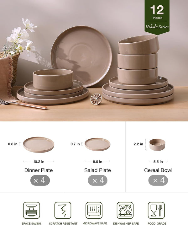 Nebula Plates and Bowls, 12-Piece Dinnerware Set, Cinnamon Brown2