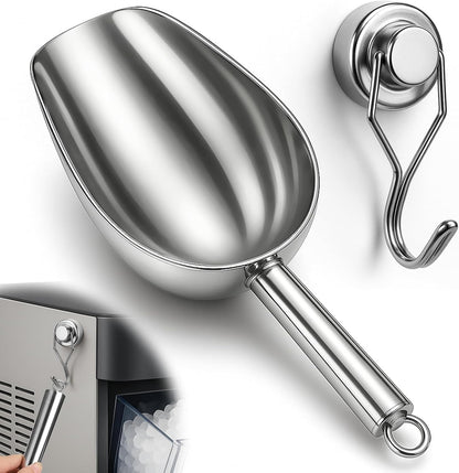Stainless Steel Ice Scoop for Freezer with Magnetic Hook | Ice Scoop for GE Profile Opal 2.0 Nugget Ice Maker, for Kitchen Ice Bucket Bar Party Accessories(8Oz-Silver)1