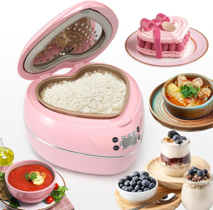 Peach Heart Shape Rice Cooker 8 Cup Cooked, 4 Cup Uncooked Rice, Multifunctional Pink Rice Cooker, 300W, with Preset Timer, 1.8L1