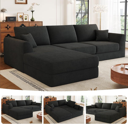 106" Modular Sectional Sofa with Deep Seat, L-Shaped Corduroy Couch with Reversible Chaise, 3-Piece Set for Living Room Bedroom Apartment, No Assembly Required1