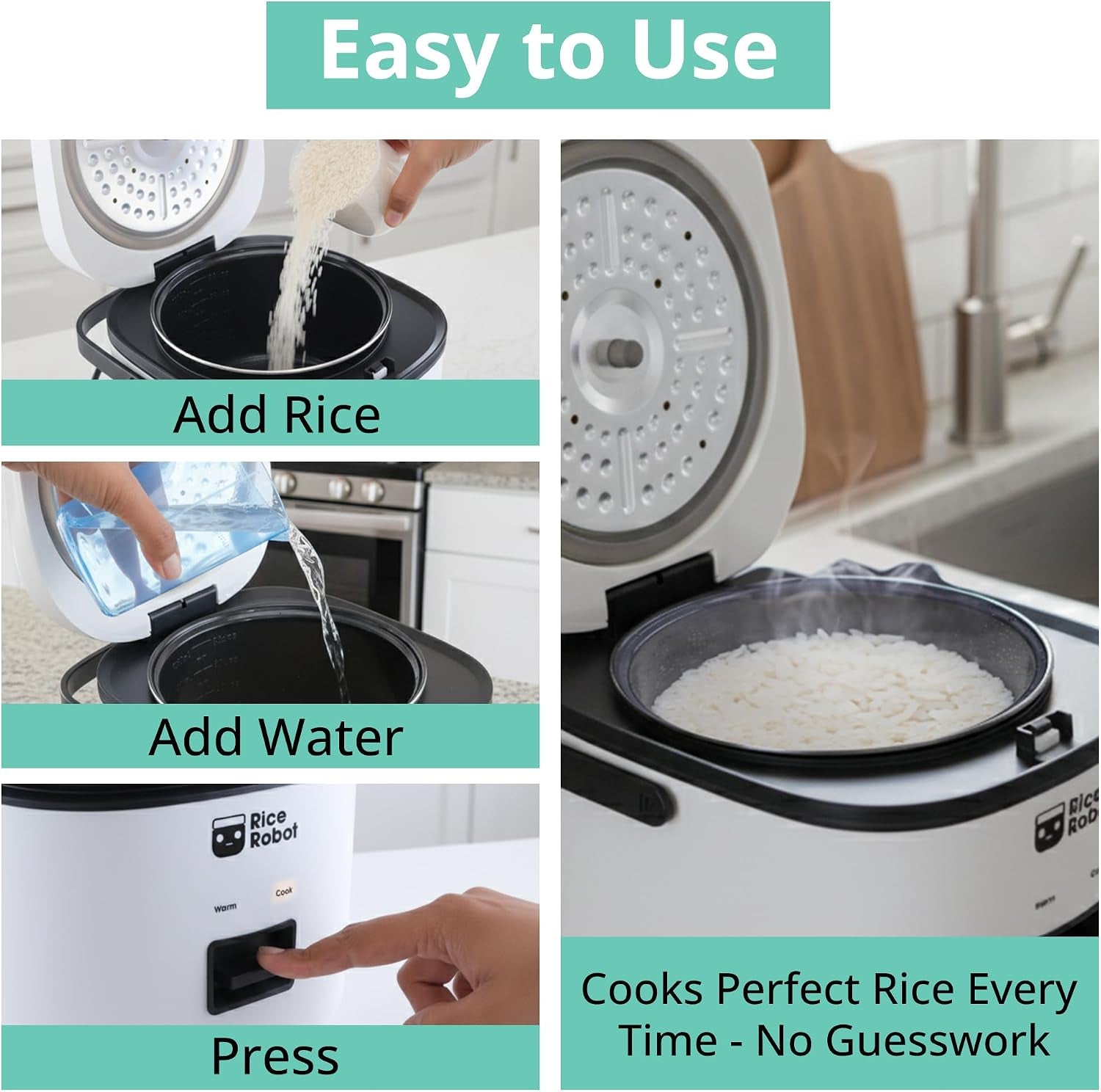 rice-robot-personal-rice-cooker-pfas-free-nonstick-1-quart-capacity-with-stainless-steel-steamer-tray-measuring-cups-recipe-book-with-60-recipes-and-serving-spoon-as-seen-on-tv