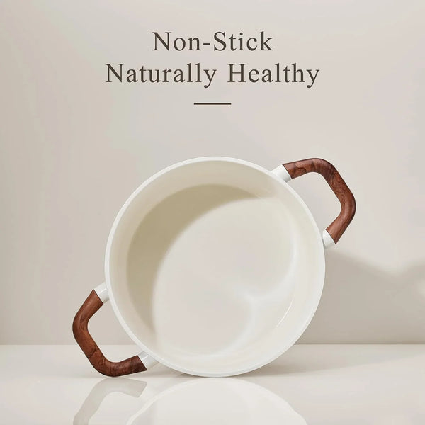 5QT Nonstick Stock Pot with Lid, 5 Quart Casserole with Ladle, Even Heating Stockpot, Fits All Stoves, Non Stick Big Cooking Pots PFOA Free, White3