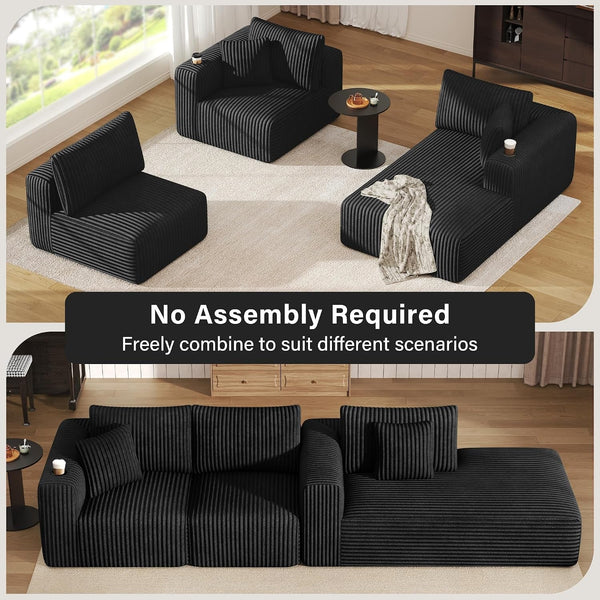Modular Sectional Sofa, L-Shaped Boneless Cloud Couch Corduroy, No Assembly3