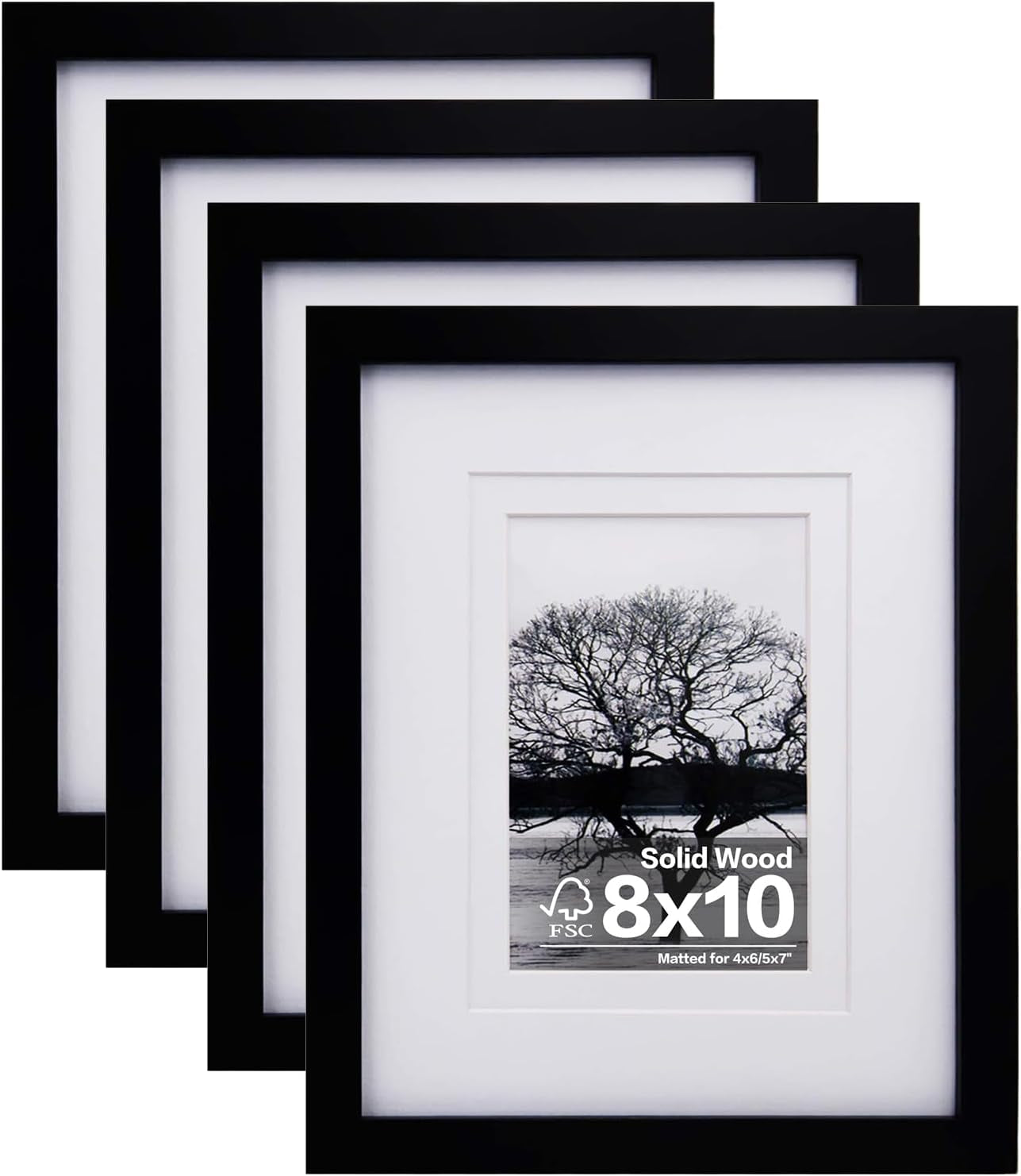 8x10-picture-frames-set-of-4-made-of-solid-wood-covered-by-plexiglass-4x6-and-5x7-with-mat-or-8x10-without-mat-for-table-top-display-and-wall-mounting-photo-frame-black