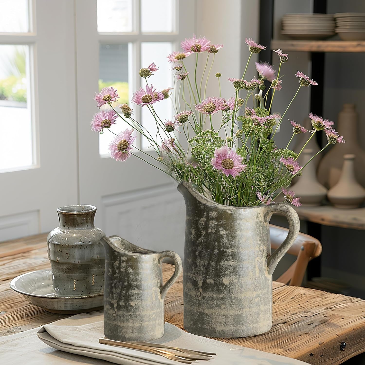 luxenhome-8-5-brown-pitcher-terracotta-vases-farmhouse-ceramic-vase-rustic-flower-vase-living-room-decor-unique-pottery-dining-table-decor-home-decor-accents