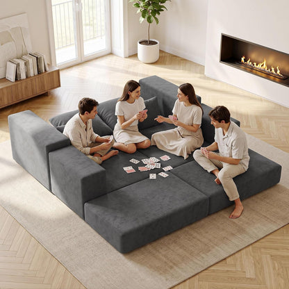 Cloud Modular Sectional Sofa, Comfy Boneless Couch for Living Room, Modern L-Shaped Couch with Reversible Chaise, Customizable Sleeper Sofa Bed with Non Slip, No Assembly & Deep Seat, Dark Grey2