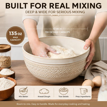Ceramic Mixing Bowls Set of 3, Large Nesting Serving Bowls4