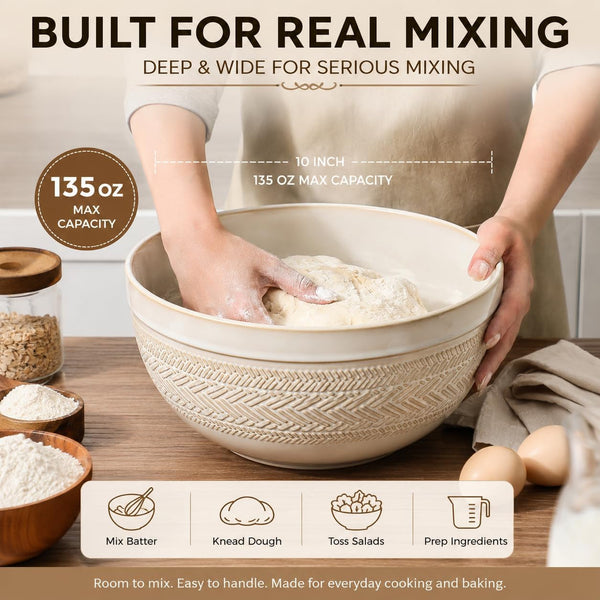 Ceramic Mixing Bowls Set of 3, Large Nesting Serving Bowls4