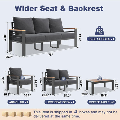 Aluminum Patio Furniture Set with Umbrella 7 Seats, Oversized Outdoor Sectional with Washable Thick Cushions, Coffee Table, Patio Conversation Sets for Porch, Balcony, Deck7