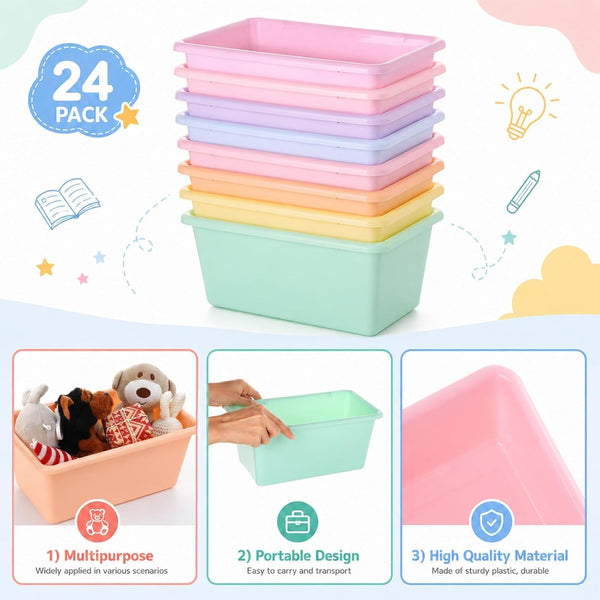 24 Pack Plastic Cubby Storage Bins Crew Toy Stackable Bin Classroom Plastic Cubby Bins Stackable Storage Containers Classroom Book Bin for Student Teacher School Office Home(Pastel)3