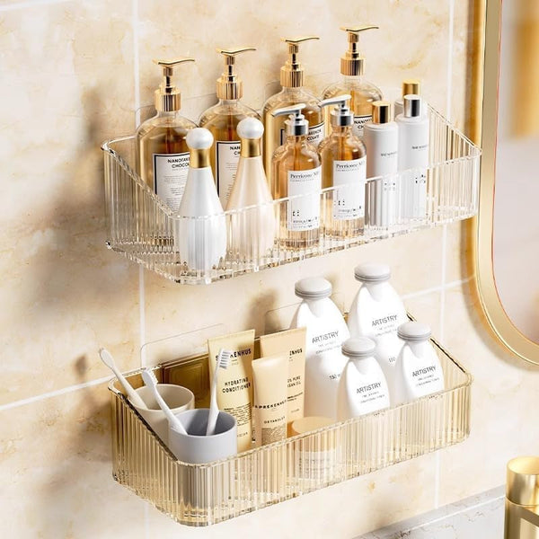 2 Pcs Wall Mounted Shower Caddy, Adhesive Bathroom Caddy Shelf Organizer Makeup Organizer Storage Bins for Bathroom Kitchen1