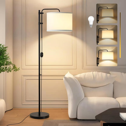 Dimmable Floor Lamp for Living Room, Adjustable Height Standing Lamp | 350° Rotate Beige Lampshade, 67.5-Inch Modern Tall Lamps for Corner Bedroom Home Office (Bulb Included)1