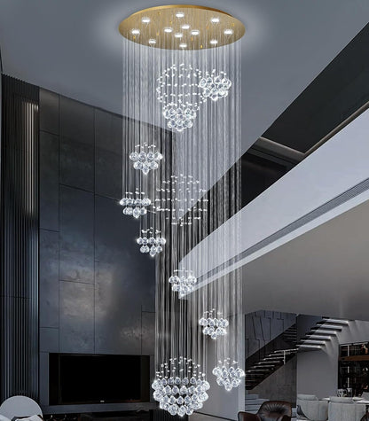 118" Modern Large Chandelier for Foyer Raindrop Crystal Chandeliers LED Dimmable High Ceiling Flush Mount Light Fixtures for Staircaes Hallway Entryway Gold9