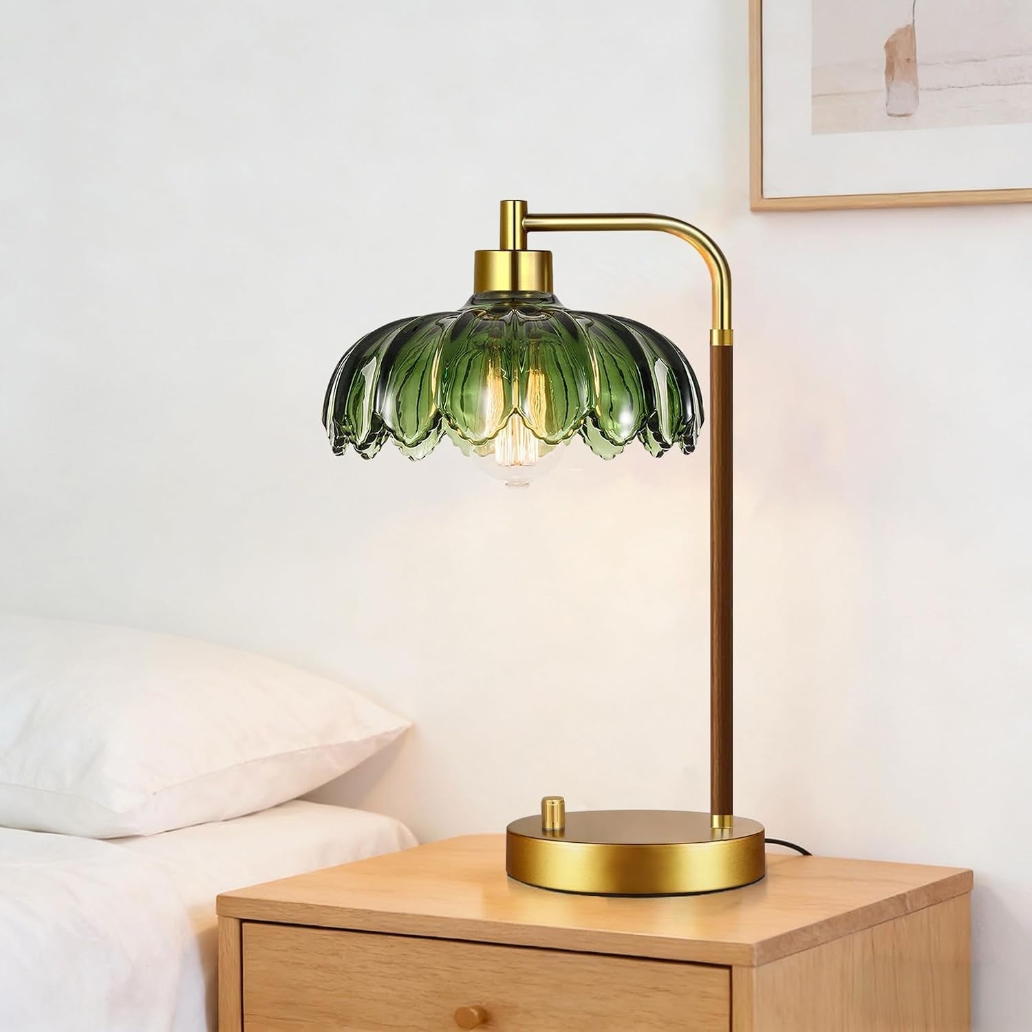 vintage-table-lamp-for-bedroom-living-room-small-bedside-lamps-dimmable-bedroom-lamp-with-glass-green-flower-lampshade-mid-century-modern-mini-nightstand-lamp-gold-boho-side-table-lamp