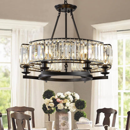 Vintage Crystal Chandelier Black Hanging Light Fixture 24In 6 Lights1