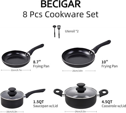 8 Pcs Ceramic Pots and Pans Set | Nonstick Cookware Set, Design for Kitchen & Camping & RV Cooking, Include Frying Pans, Saucepans with Lids, Shovel and Ladle2